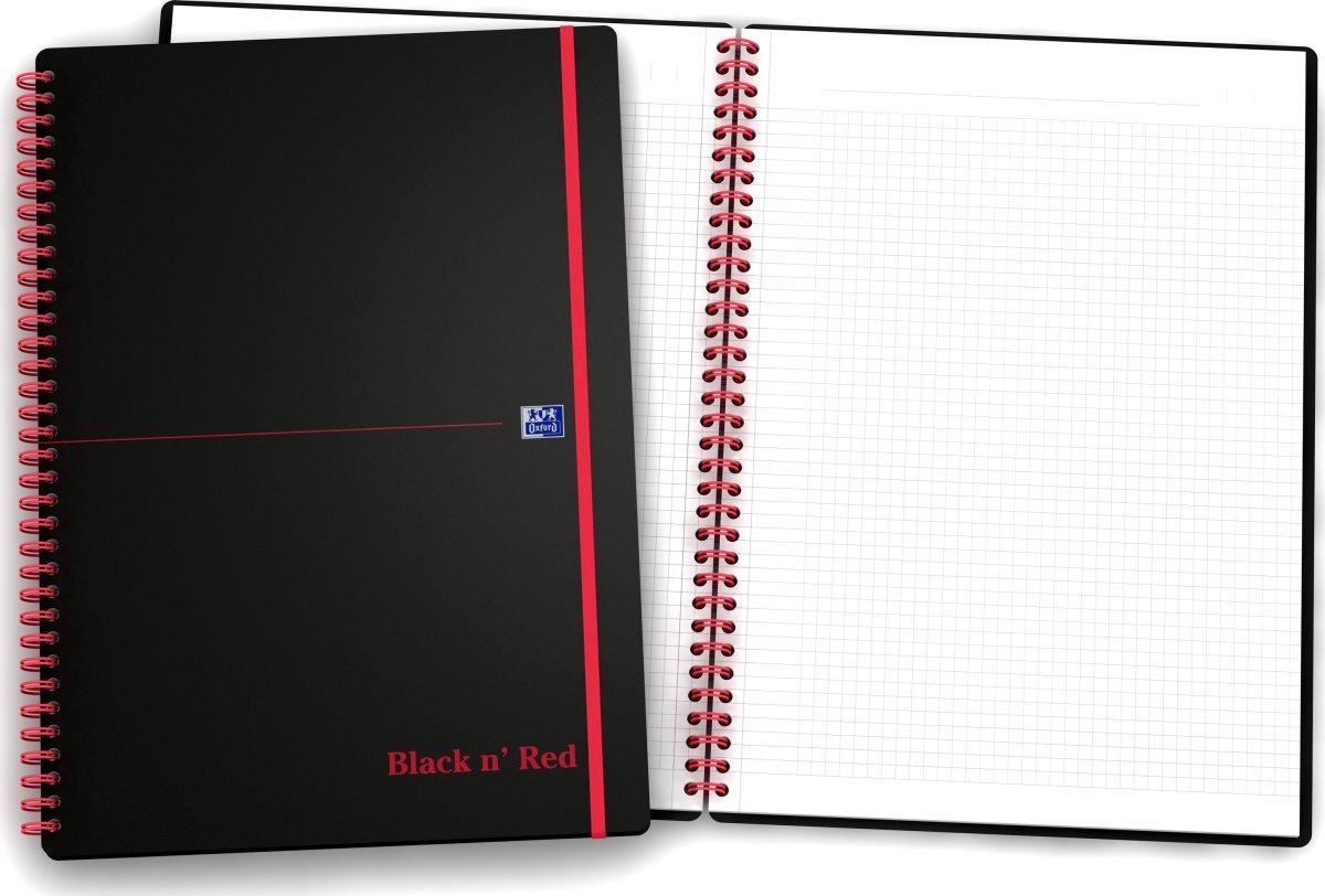 Oxford Black n'Red Spiralbog | A4 | Kvadreret
