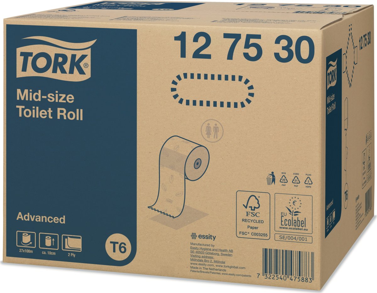Tork T6 Advanced toiletpapir, 2-lags, 27 ruller