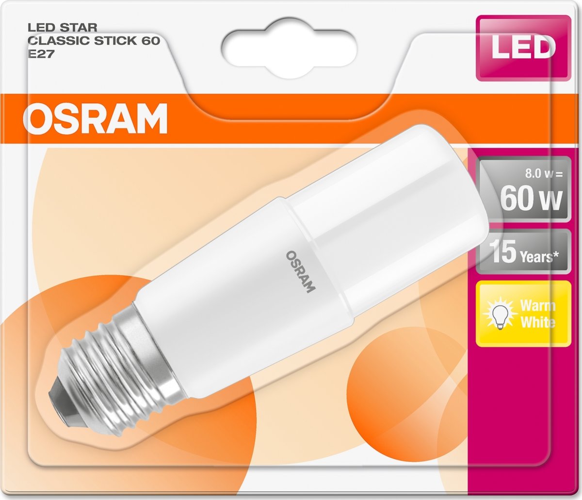 Osram LED Stavformet pære E27, 8W=60W