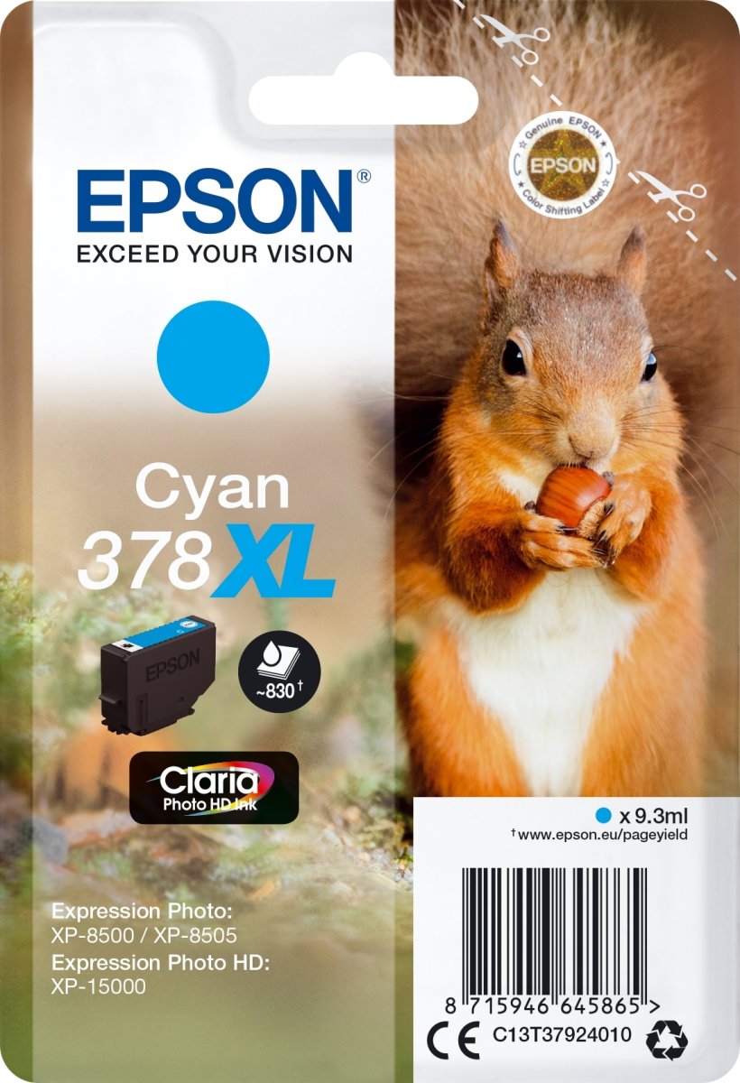 Epson T378 XL blækpatron, cyan
