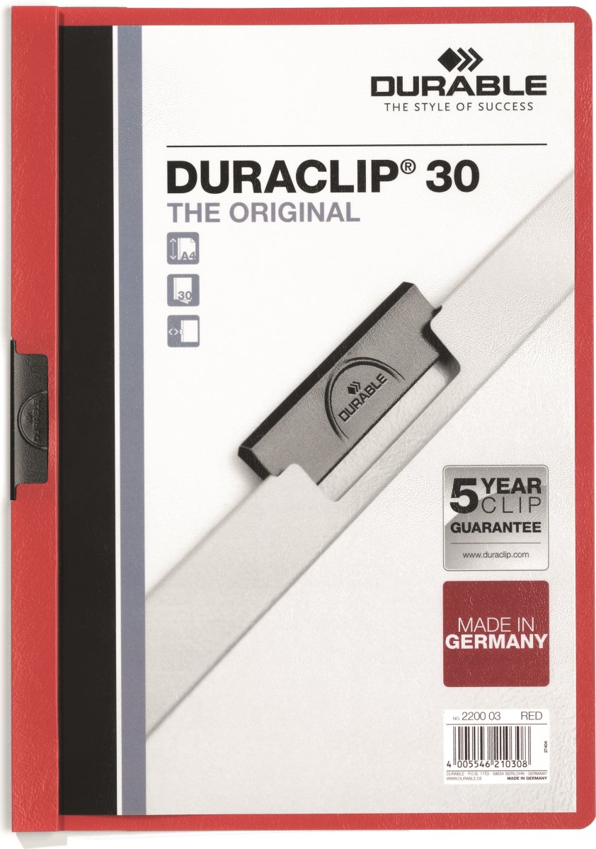 Durable Duraclip 30 Klemmappe | A4 | Rød