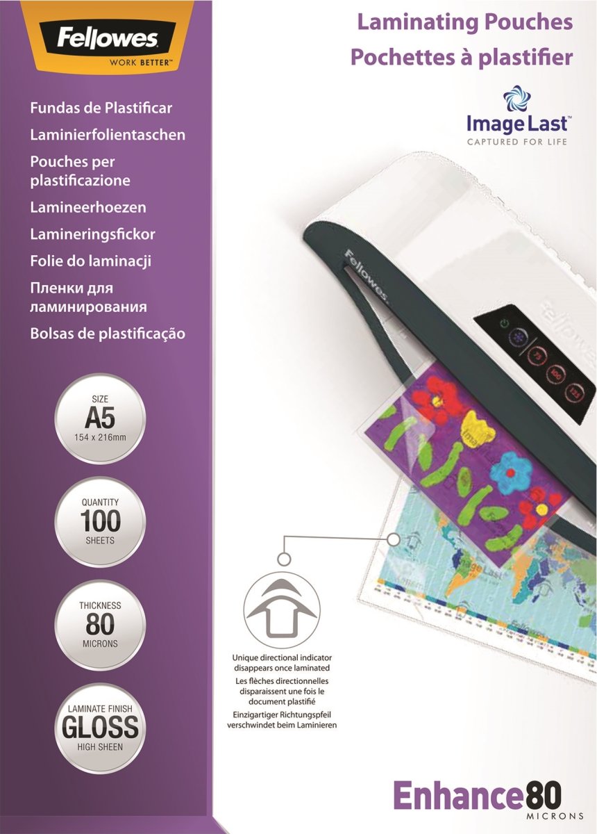 Fellowes Enhance 80 mic A5 Lamineringslomme, gloss