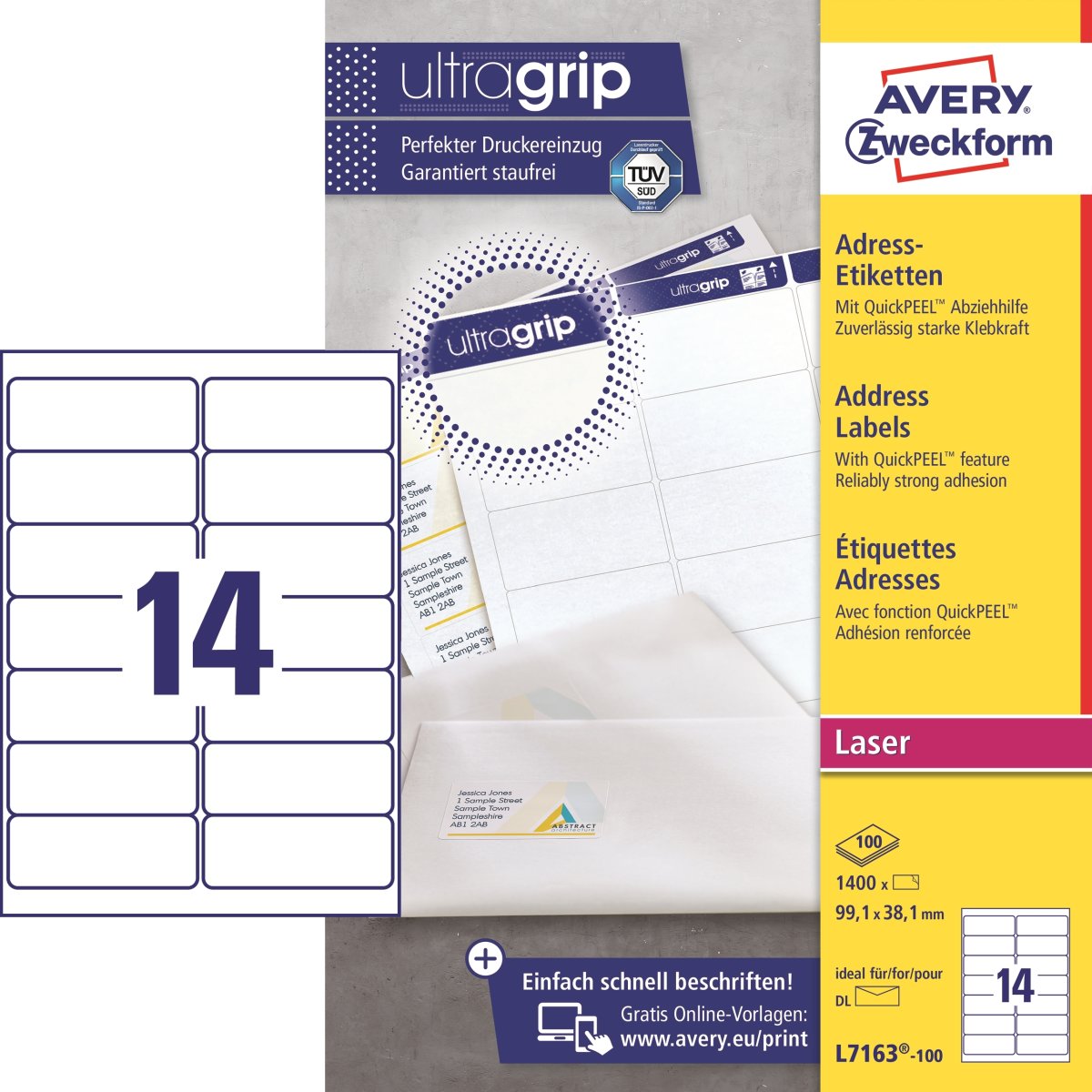 Avery L7163 Etiketter | 99,1x38,1 mm | 1400 stk.