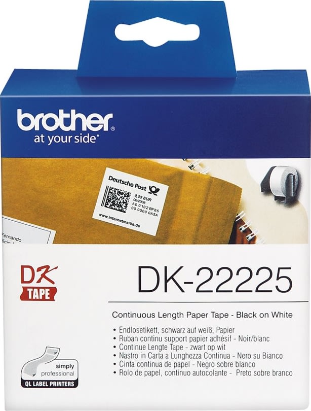 Brother DK22225 papirtape, 38mm, hvid