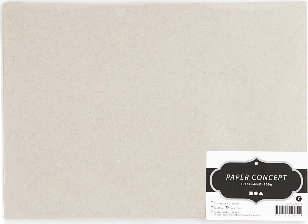 Paper Concept Karduspapir, A4, 100g, 20 ark, grå
