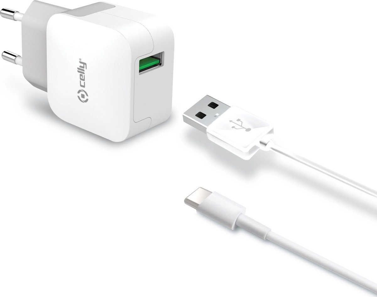 Celly USB-C oplader med lightning-kabel, hvid