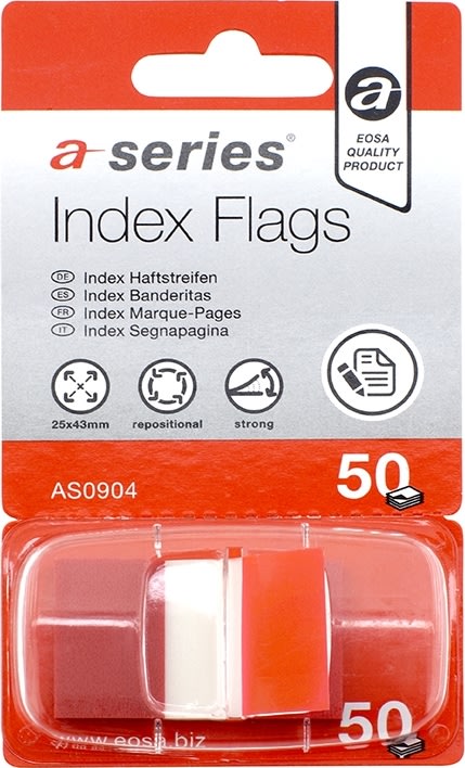 a-series Indexfaner Plast 12x44 mm, rød