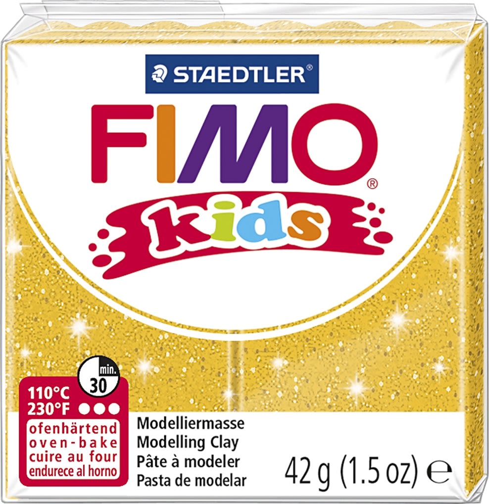 Fimo Kids Ler, 42 g, guld glitter