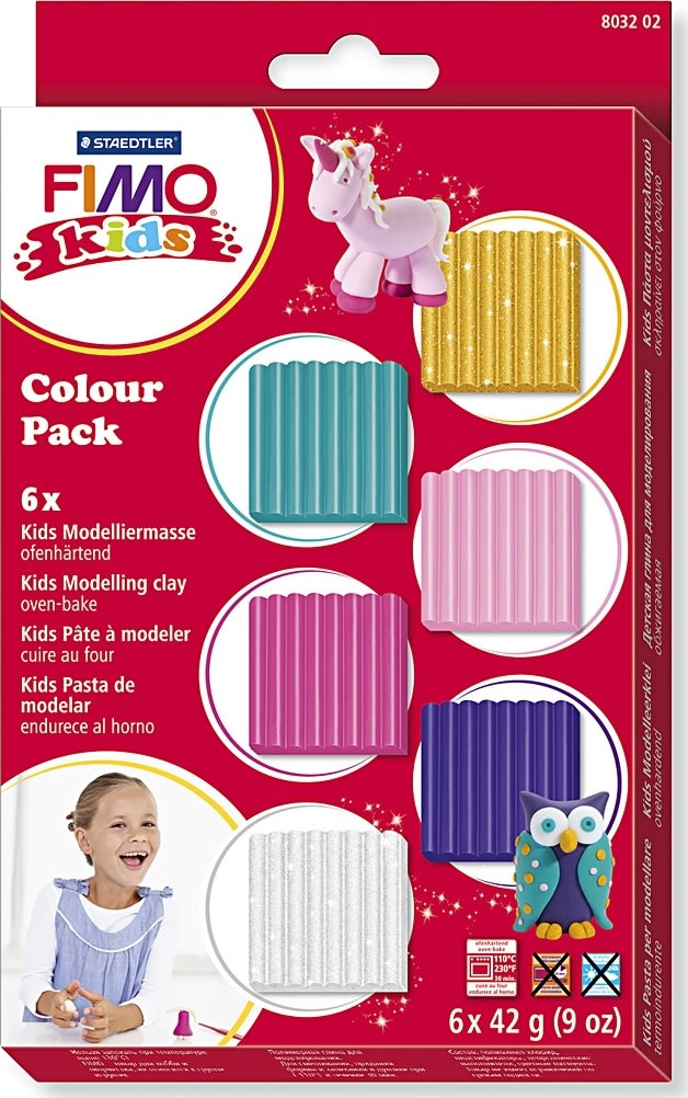 Fimo Kids Ler Colour Pack, 6x42 g, supp. farver