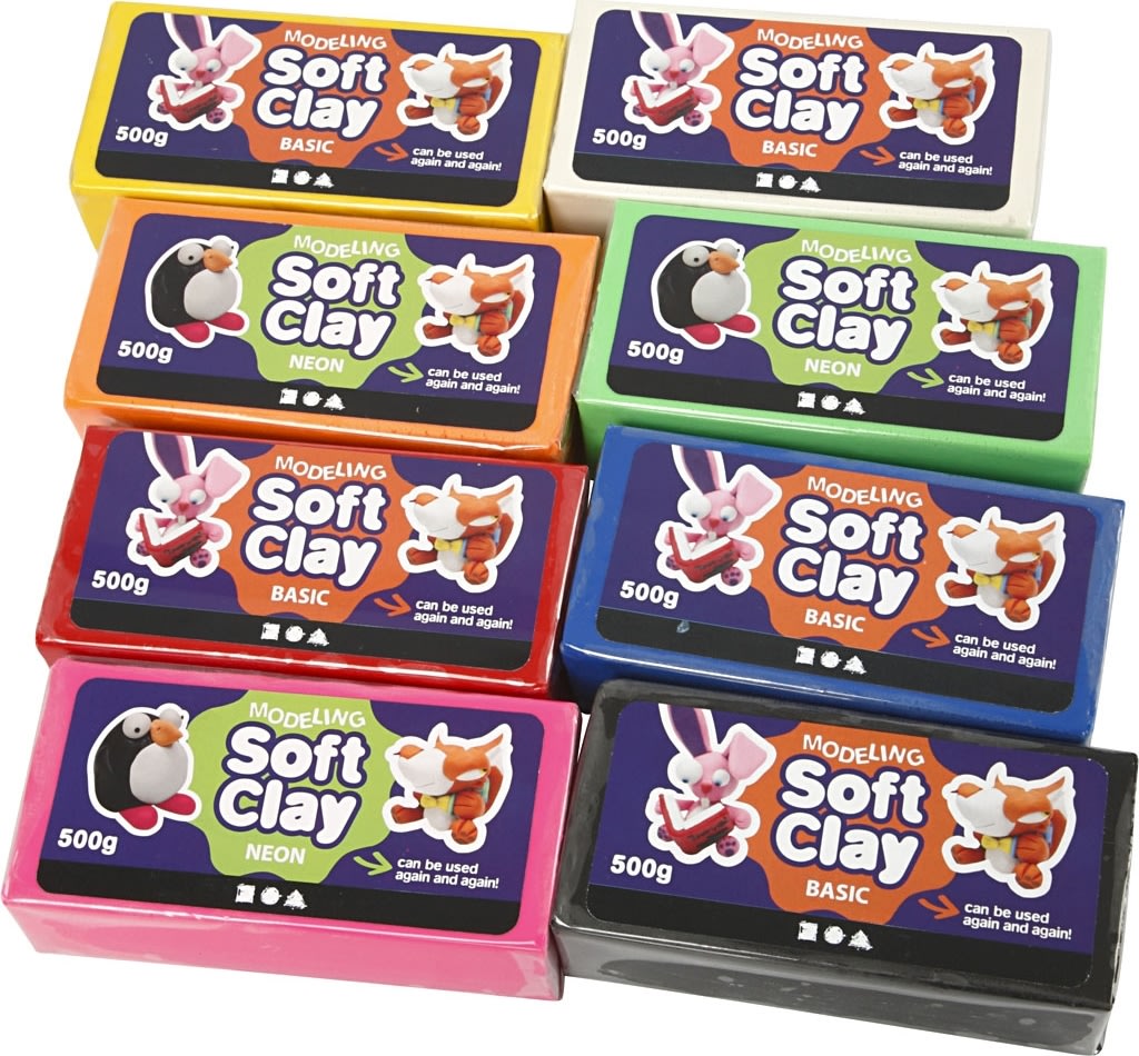 Soft Clay Modellervoks, 8x500 g, ass. farver