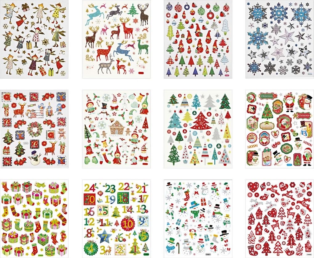 Stickershæfte, ass. julemotiver, 12 ark