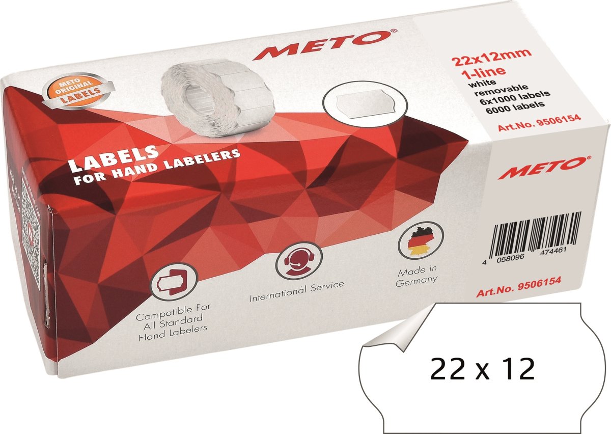 Meto Pristiketter Aft. | 22x12 mm | Hvid | 6 rl.