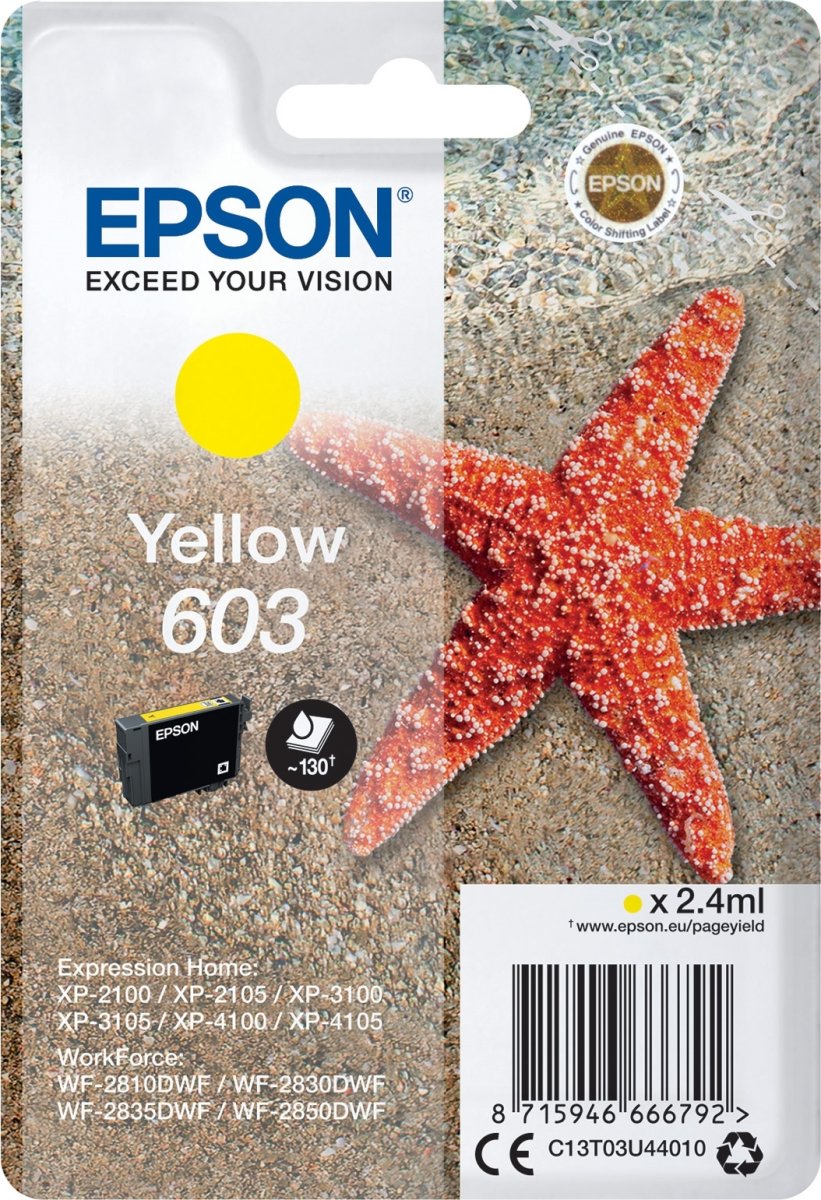 Epson 603 blækpatron, gul, blister, 2,4ml