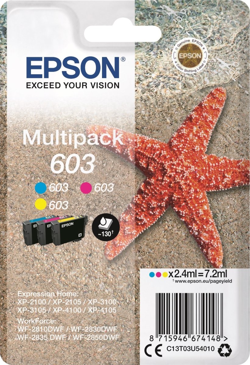 Epson 603 3-farve sampak blækpatron, 7.2ml