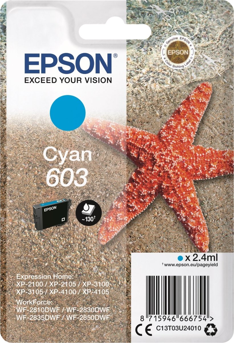 Epson 603 blækpatron cyan, blister, 2,4 ml