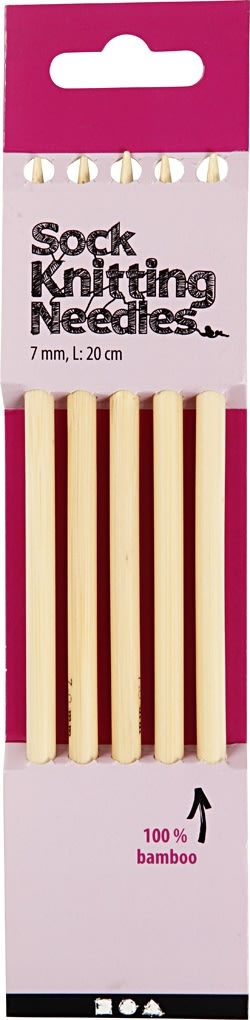 Strømpepinde, nr. 7, L: 20 cm, bambus, 5 stk