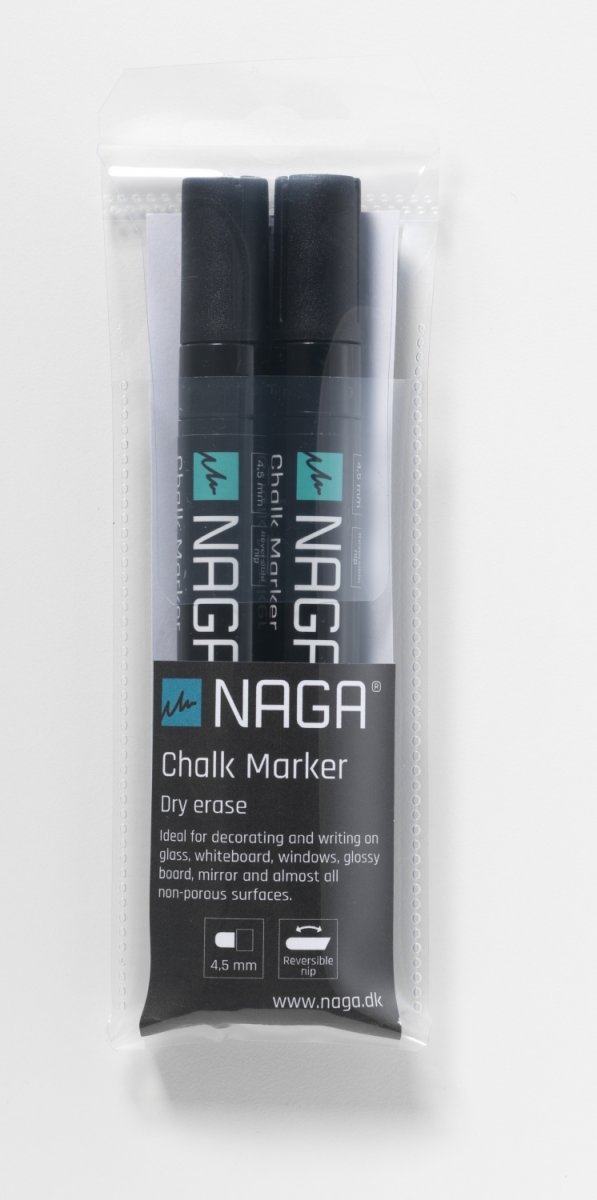 Naga kridt marker, 4,5 mm., sort (2 stk/pkk)