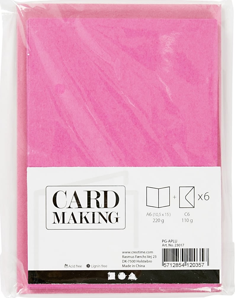 Brevkort og kuverter, 6 sæt, pink