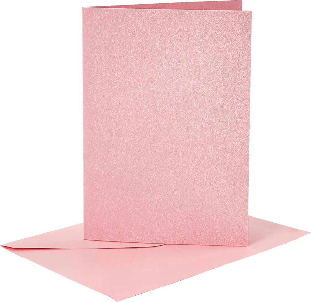 Perlemorskort og kuverter, 4 sæt, blå, lyserød