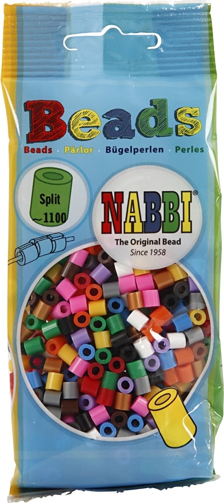 Nabbi Rørperler m/split, 1100 stk, standardfarver
