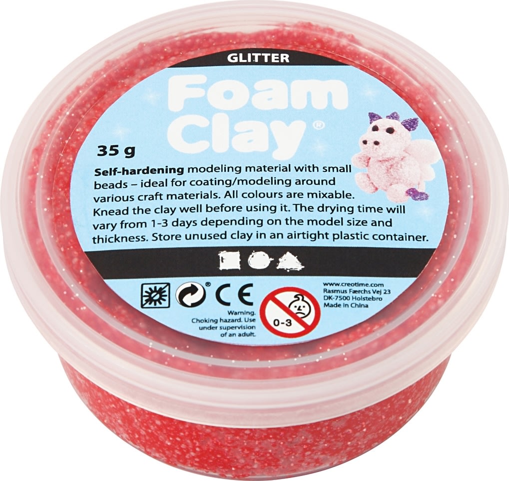 Foam Clay Modellervoks, 35 g, glitter, rød
