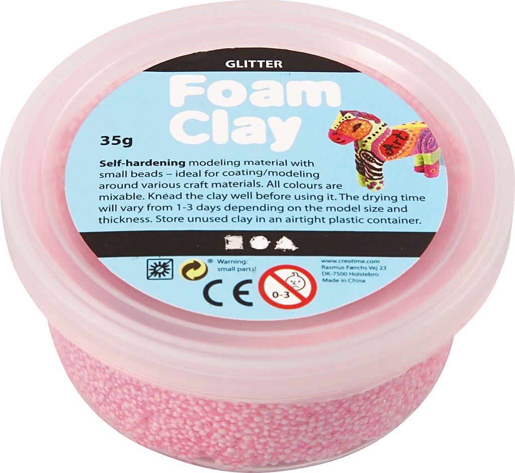 Foam Clay Modellervoks, 35 g, glitter, lyserød