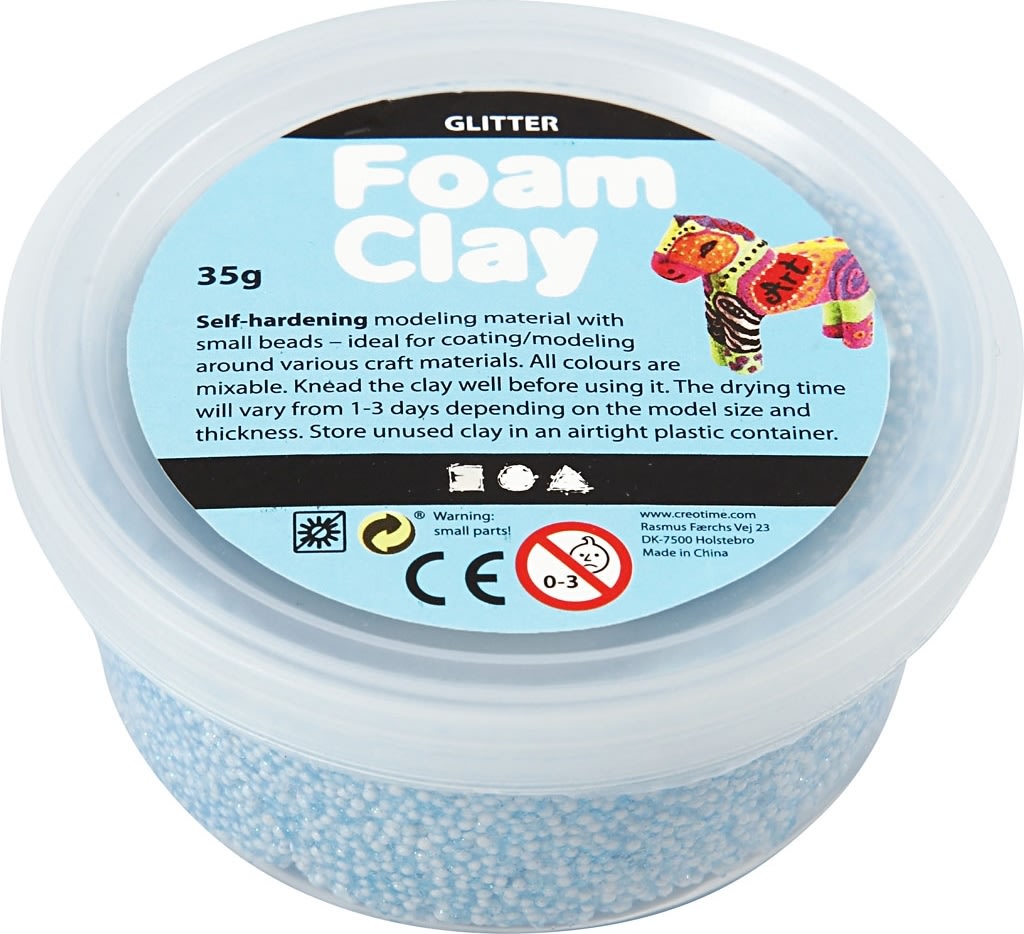 Foam Clay Modellervoks, 35 g, glitter, lyseblå
