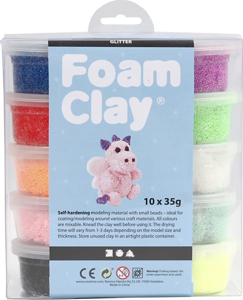 Foam Clay Modellervoks, 10x35 g, glitter, ass.