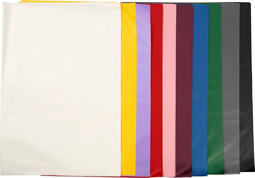 Silkepapir, 50x70 cm, 14g, 250 ark, ass. farver