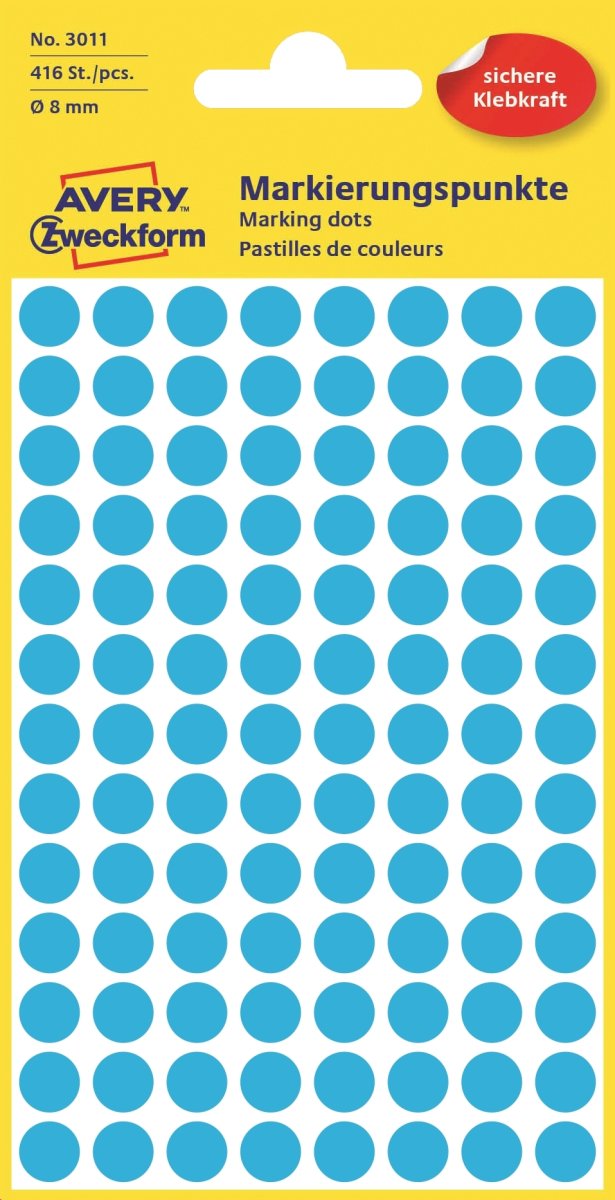 Avery Etiket farvedots | Ø8 mm | Blå | 416 stk.