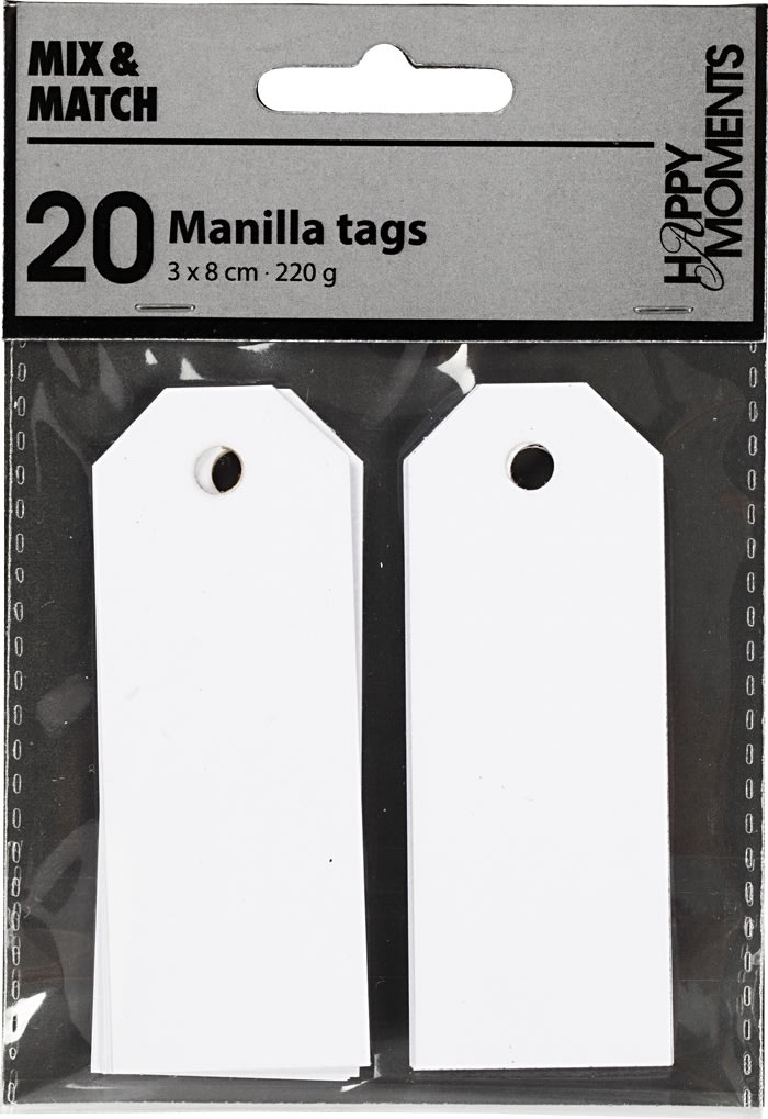 Happy Moments Manillamærker 3x8 cm, 20 stk, hvid