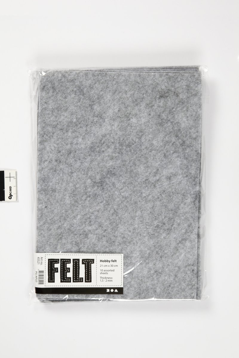 Meleret Hobbyfilt, A4 21x30 cm, 10 ark, grå