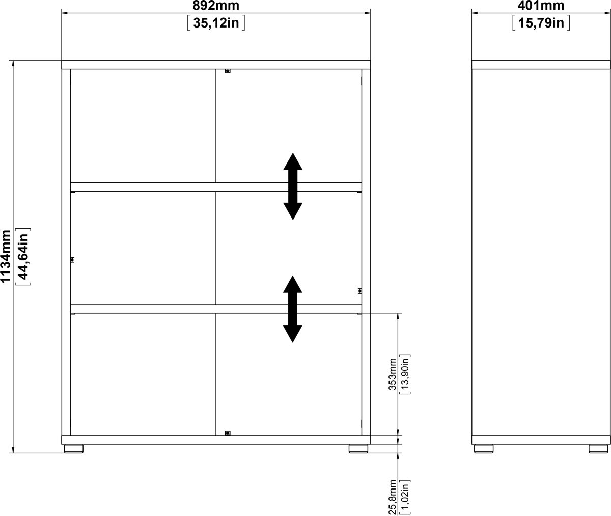 BudgetLine reol med 3 rum, hvid