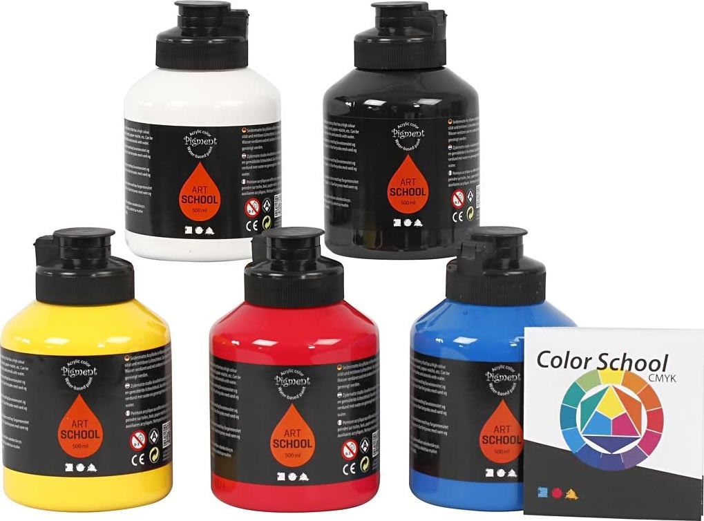Pigment Kunstnermaling, 5x500 ml, primærfarver