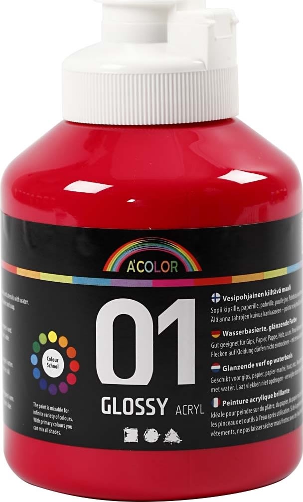 A'Color Akrylmaling, 500 ml, blank, primær rød