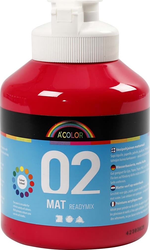 A'Color Akrylmaling, 500 ml, mat, primær rød