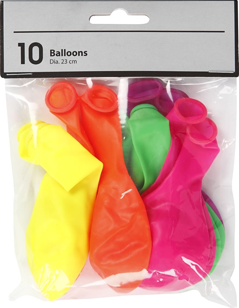 Balloner, neonfarver, 10 stk
