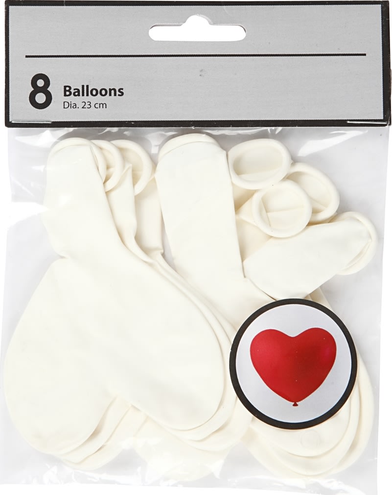 Hjerte Balloner, hvid, 8 stk