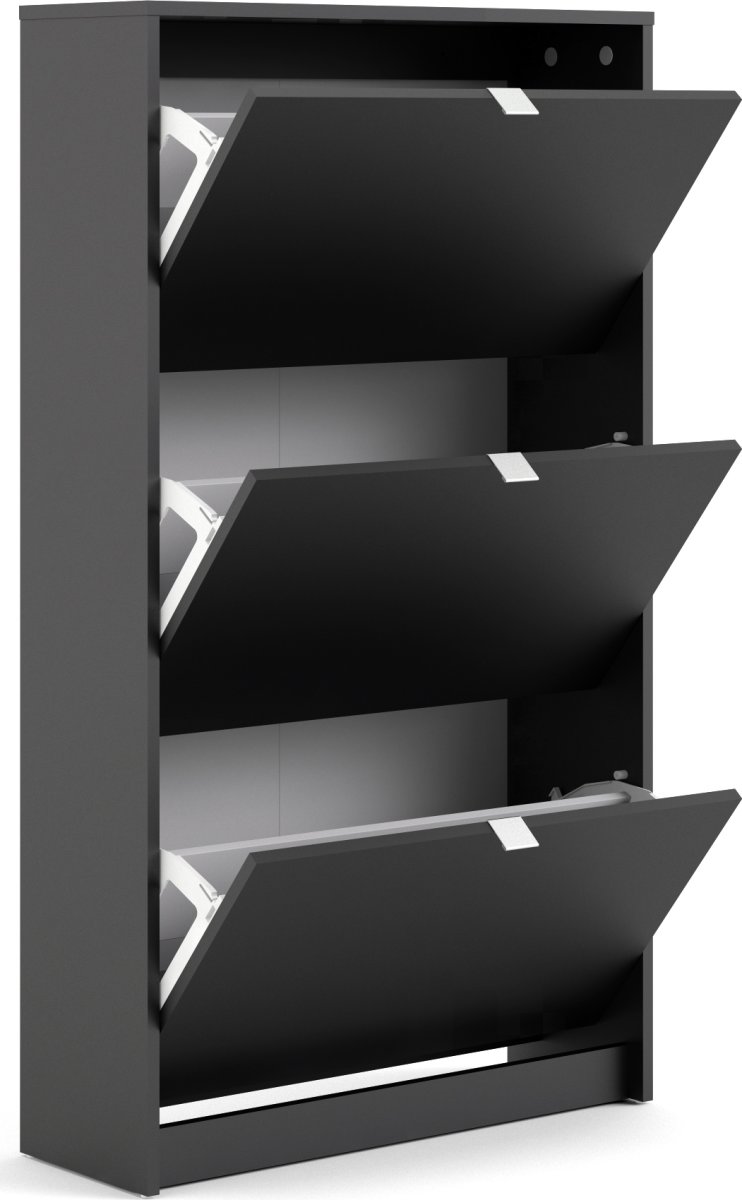 Coreline Skoskab m. 3 klaplåger og 6 rum, sort