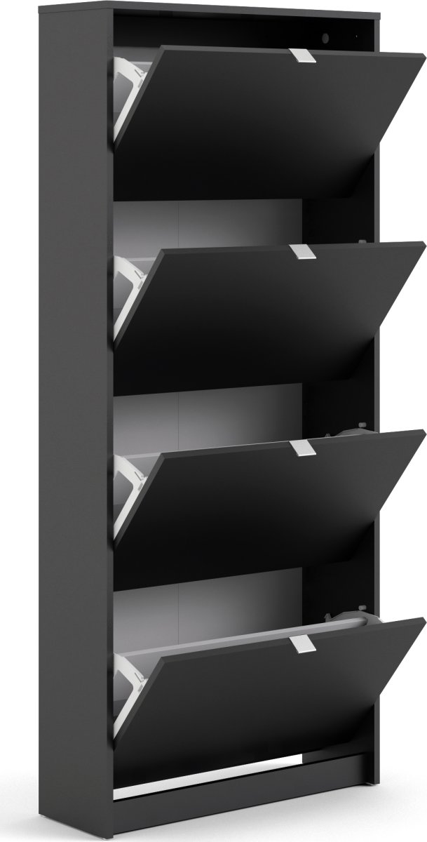 Coreline Skoskab m. 4 klaplåger og 8 rum, sort