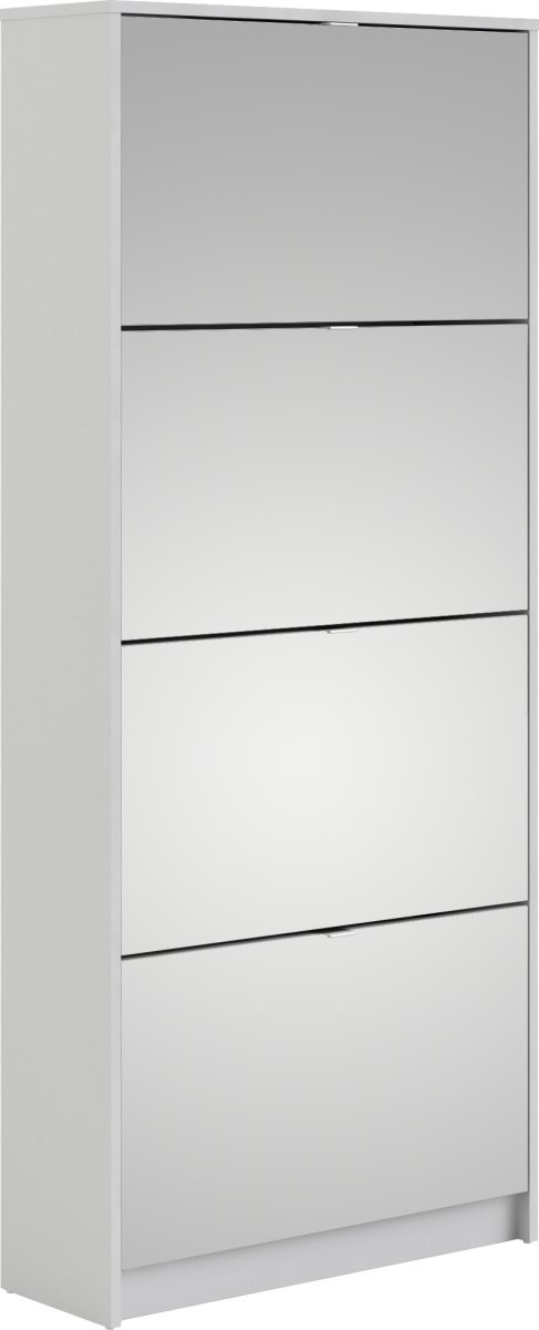 Coreline Skoskab m. 4 klaplåger og spejl, hvid