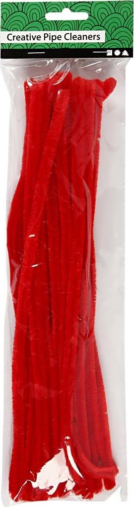 Chenille Piberensere 9 mm, rød, 25 stk