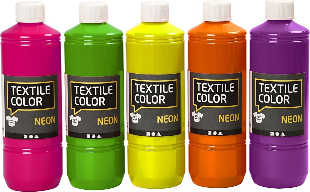 Tekstilmaling, 5x500 ml, neonfarver
