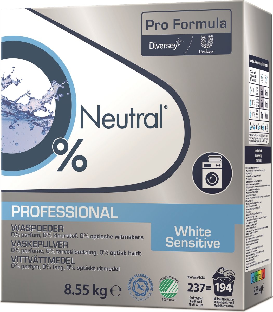 Neutral Pro Vaskepulver White Sensitive, 8,55 kg
