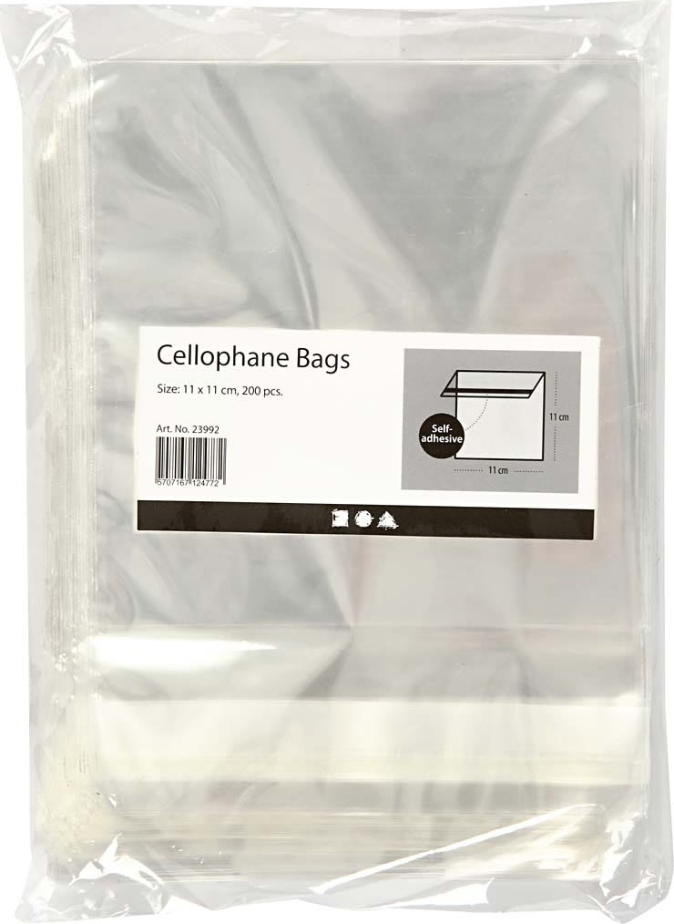 Cellofanpose med striplukning, 11x11,3cm, 200 stk