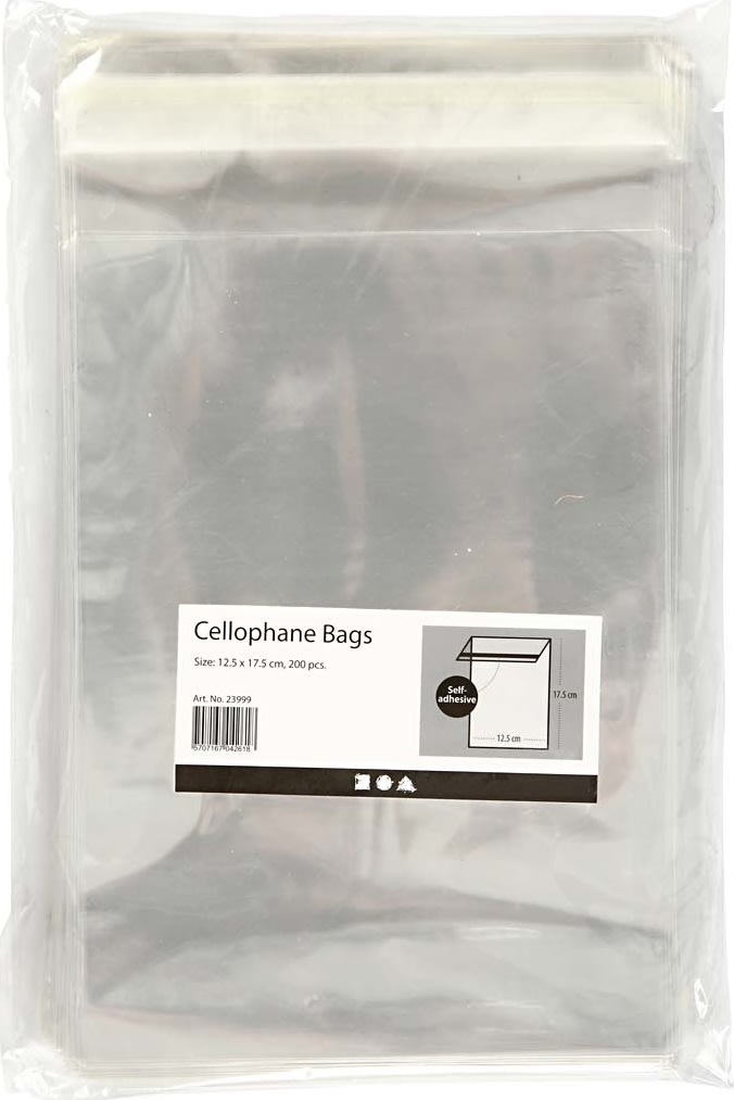 Cellofanpose med striplukning 12,3x17,3cm, 200 stk