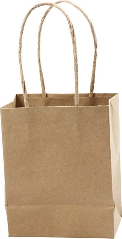 Papirpose med hank, 12x7x17 cm, brun, 10 stk