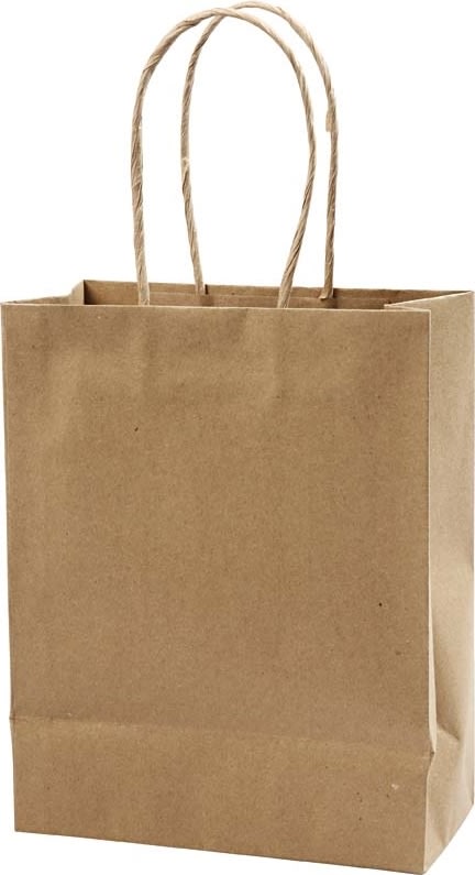 Papirpose med hank, 18x9x23 cm, brun, 10 stk