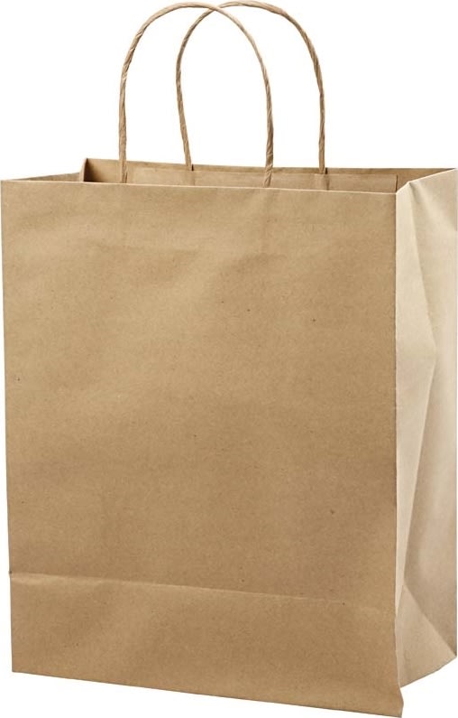 Papirpose med hank, 26x13x33 cm, brun, 10 stk