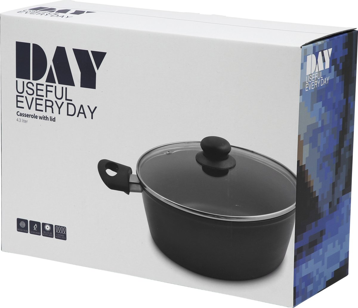 Gryde med låg | Nonstick | Sort | 4,3 L